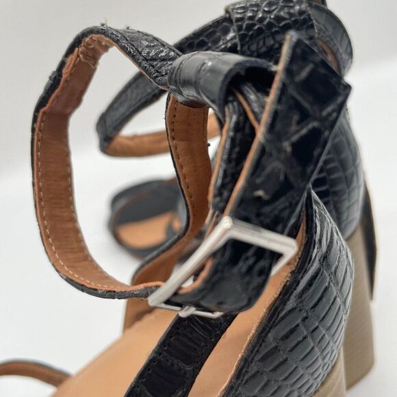 Crevo Kaitlin Black Croc Leather Block Heel Sandals Open Toe Sz 9.5 Memory Foam - Picture 9 of 14